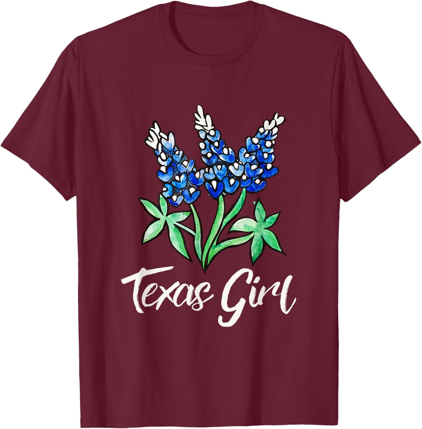 Texas Girl Bluebonnet Shirt Texas Cowgirl Rodeo Pride T-Shirt - T-Shirt | Maroon