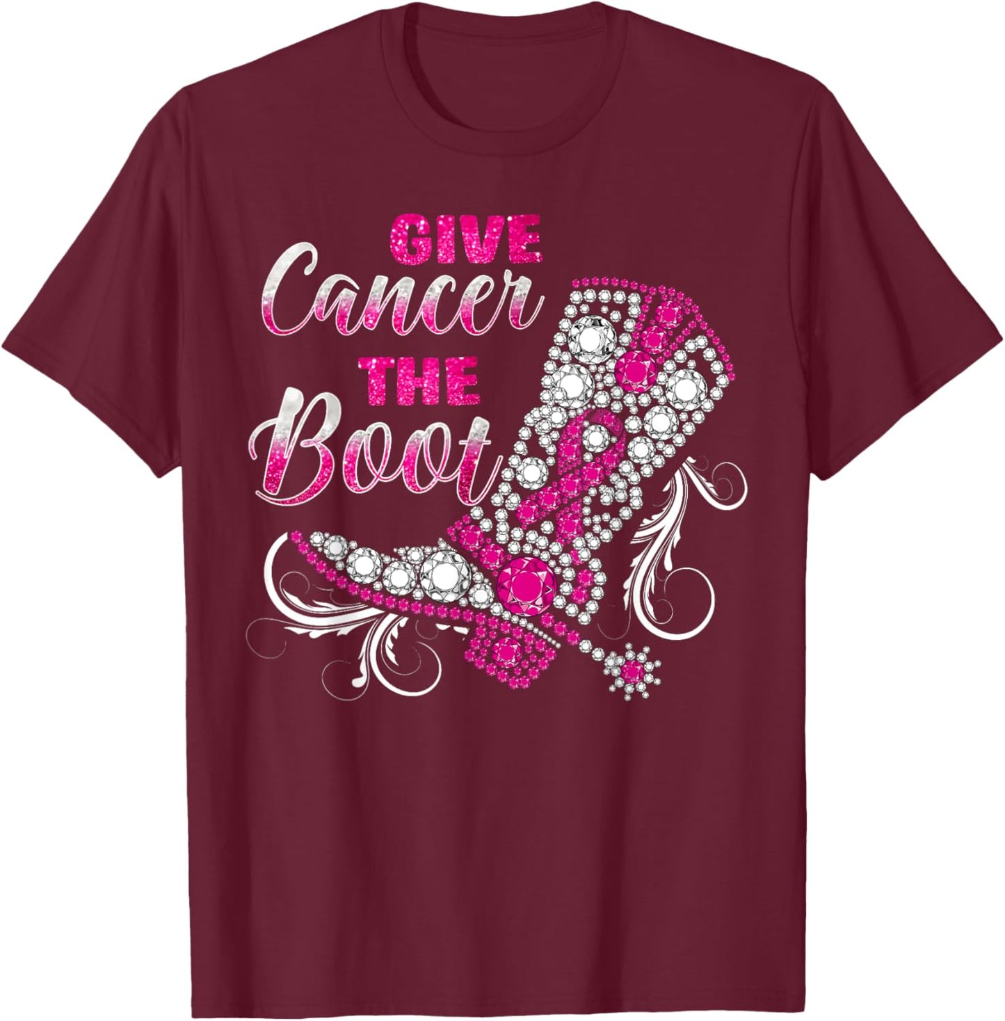 Breast Cancer Gift Western Cowboy Boots Pink Ribbon Survivor T-Shirt - T-Shirt | Maroon