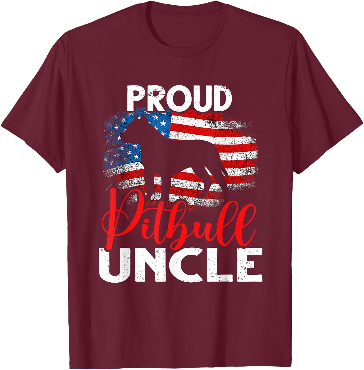 Vintage Proud Pitbull Dog Uncle American Flag Men T-Shirt - T-Shirt | Maroon