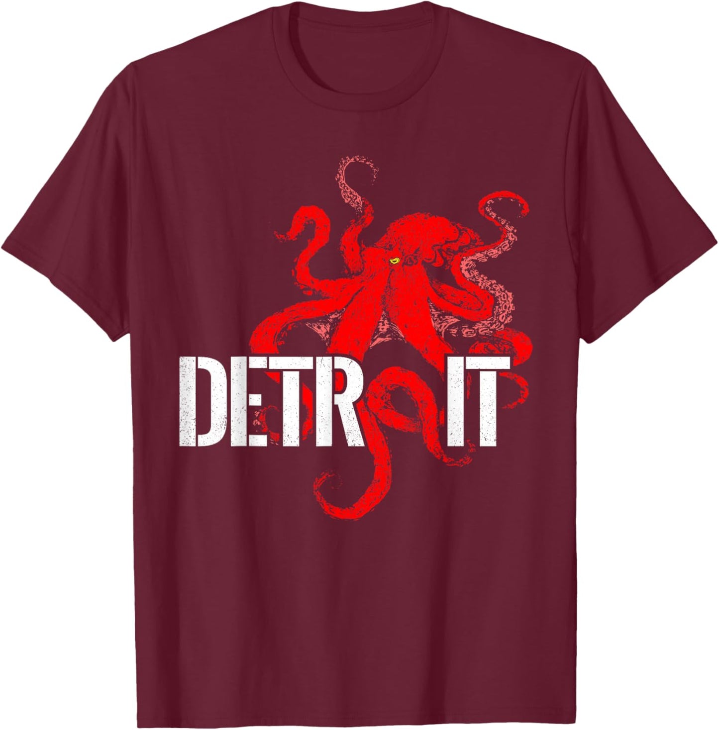 Detroit Downtown Motor City Octopus Kraken Souvenir Hockey T-Shirt - T-Shirt | Maroon