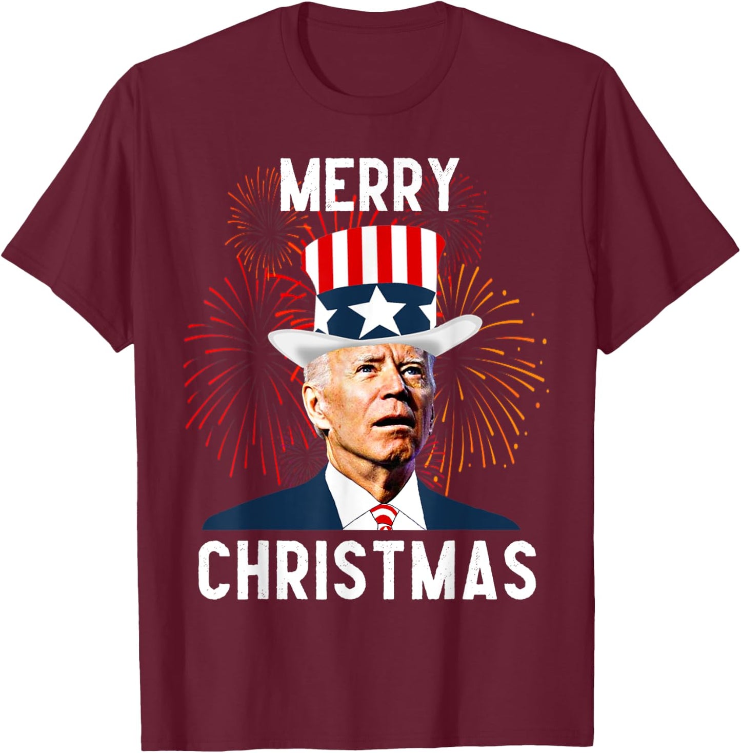 Funny Joe Biden Merry Christmas For Fourth Of July T-Shirt - T-Shirt | Maroon