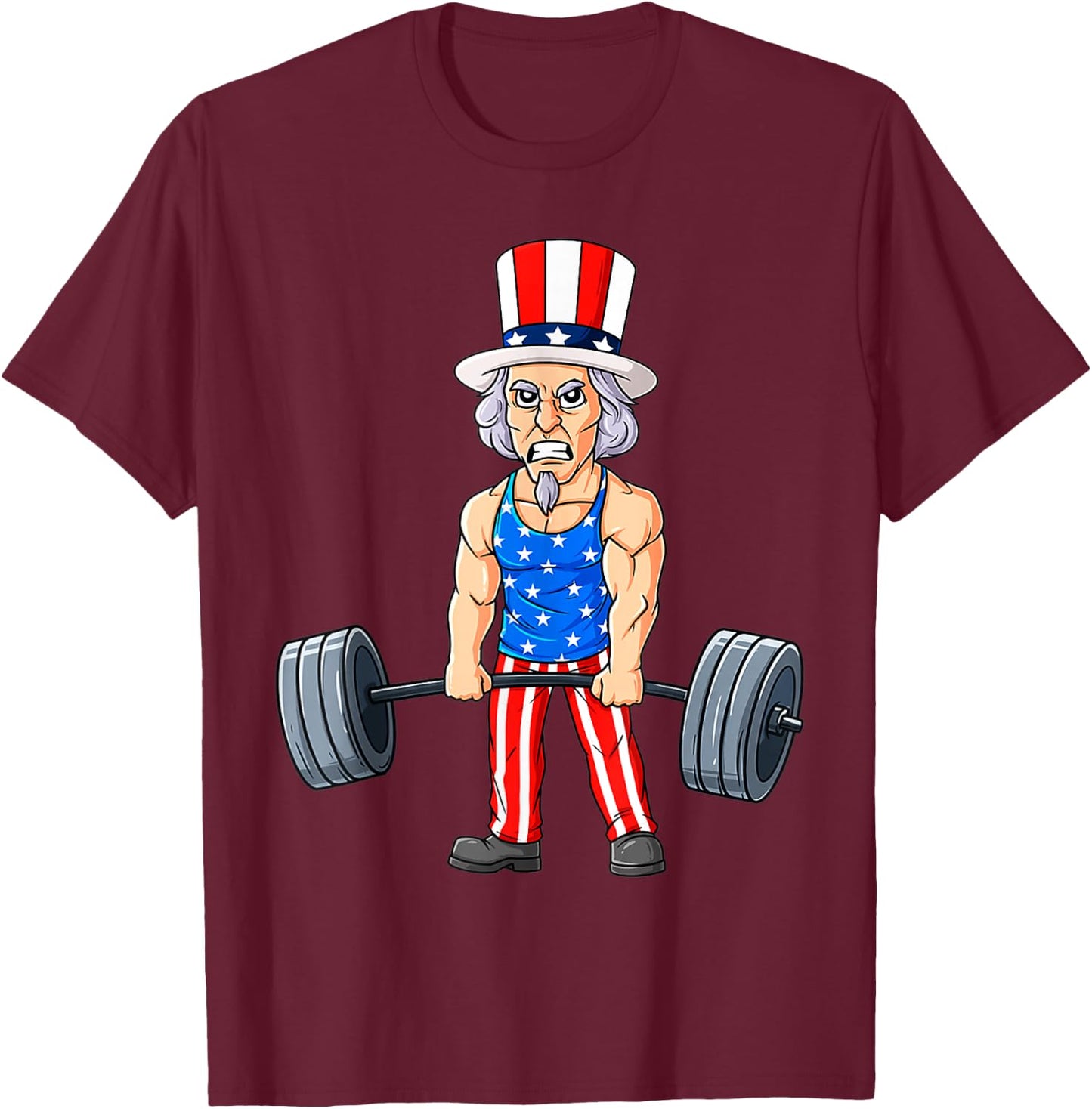 4th Of July Uncle Sam Weightlifting Funny Deadlift Fitness T-Shirt - T-Shirt | Maroon