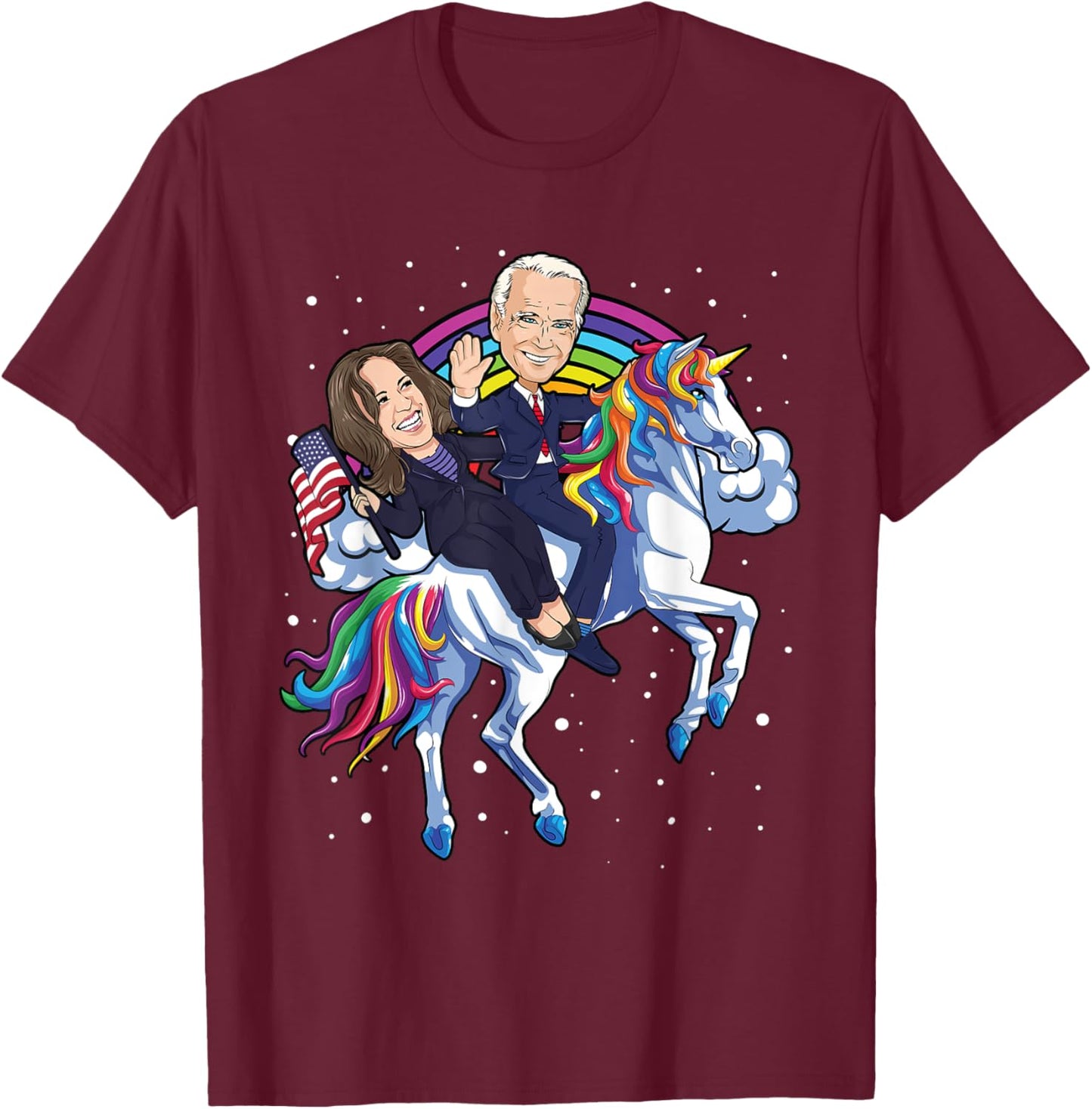 Kamala Harris Unicorn Joe Biden 2021 Riding President USA T-Shirt - T-Shirt | Maroon