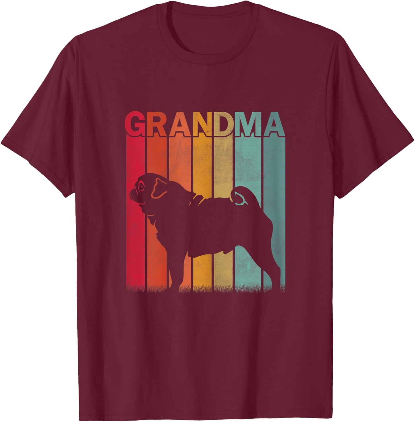 Distressed Pug Dog Graphic Retro Mother's Day Grandma T-Shirt - T-Shirt | Maroon