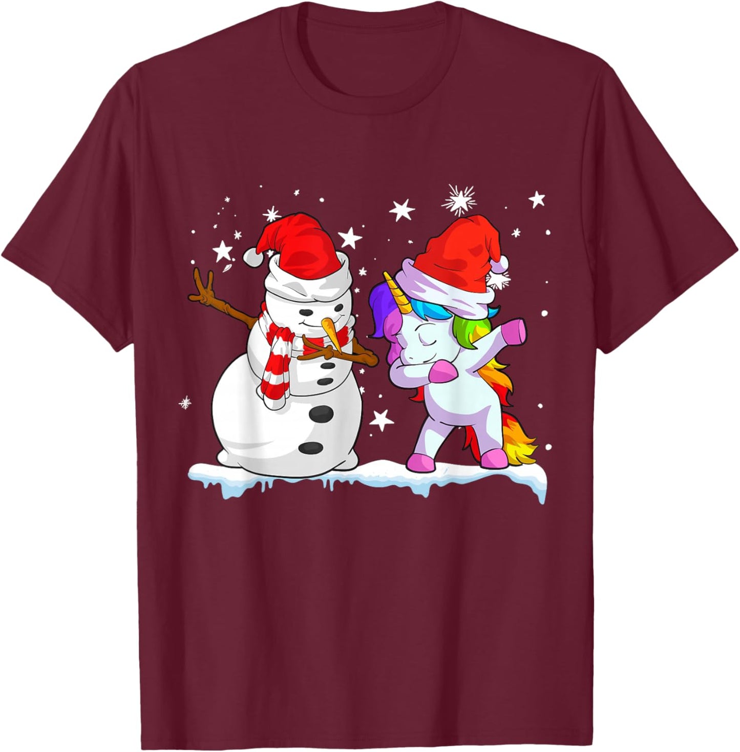 Unicorn Christmas Shirt Girls Women Santa Hat Snowman T-Shirt - T-Shirt | Maroon