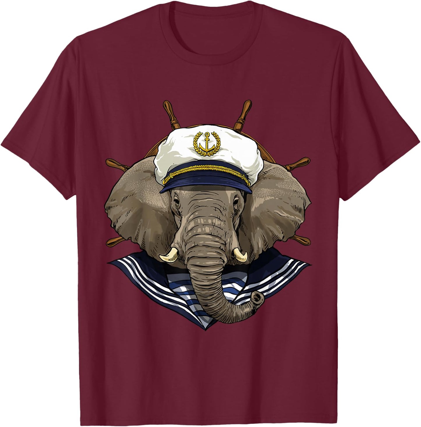 Elephant Sailor Boat Captain Wildlife Elephant Safari Animal T-Shirt - T-Shirt | Maroon