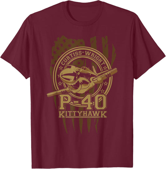 Warbirds: P-40 Kittyhawk T-Shirt - T-Shirt | Maroon