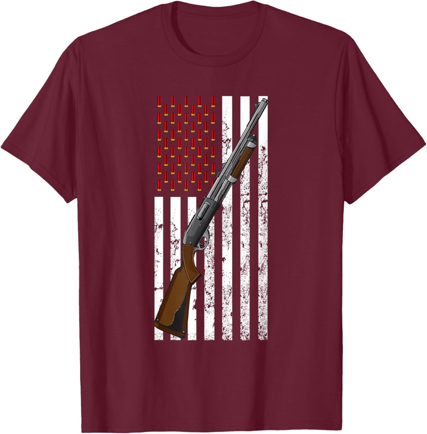 Clay Target Shooting USA Shotgun Flag - Shotgun & Cartridge T-Shirt - T-Shirt | Maroon