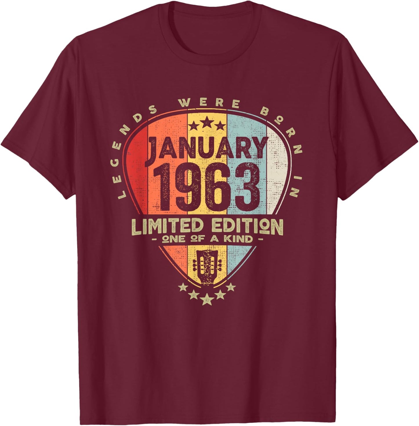 Guitar Pick - Legends Were Born In January 1963 Guitar T-Shirt - T-Shirt | Maroon