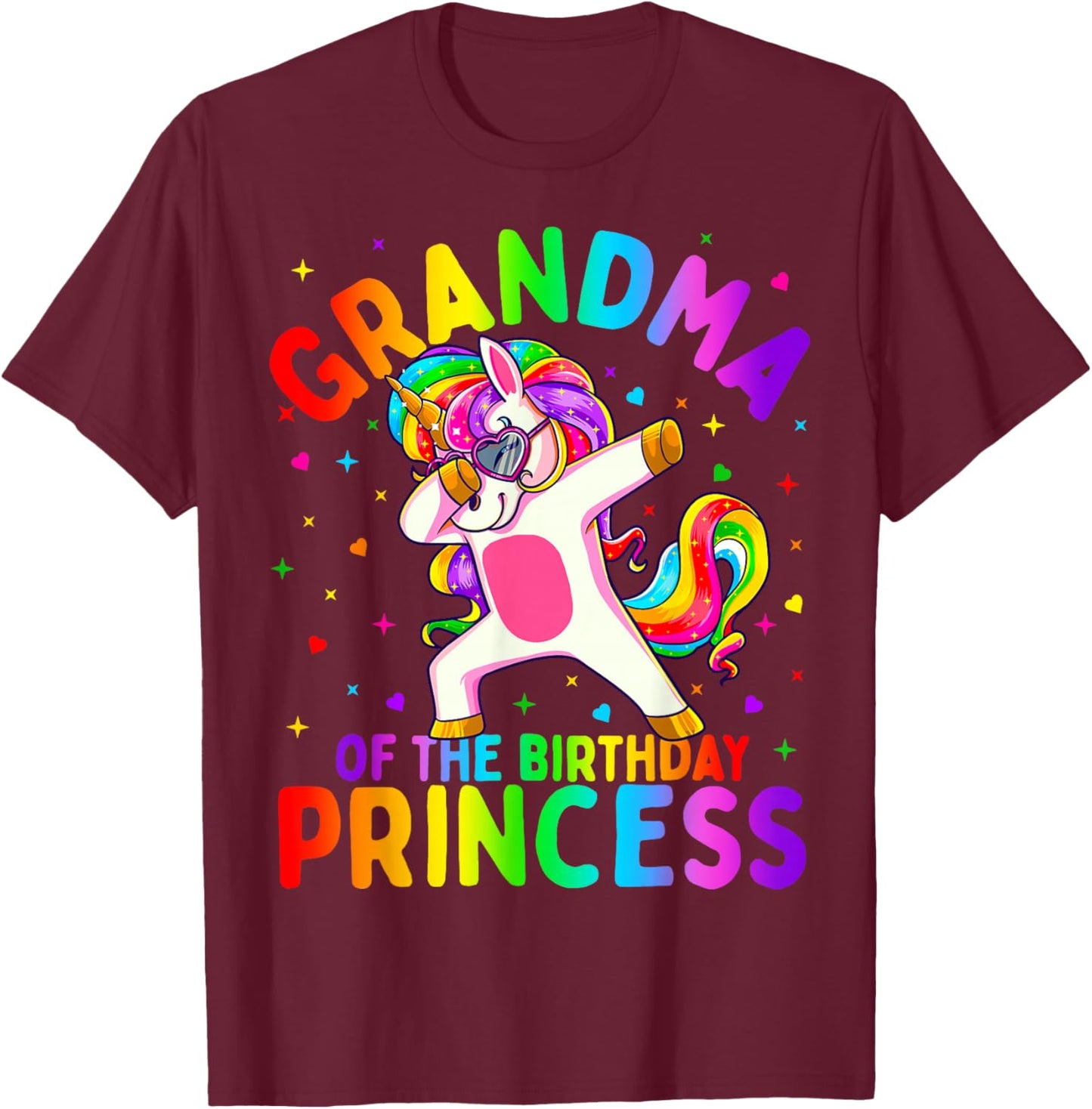 Grandma of The Birthday Princess Girl Dabbing Unicorn Small T-Shirt - T-Shirt | Maroon