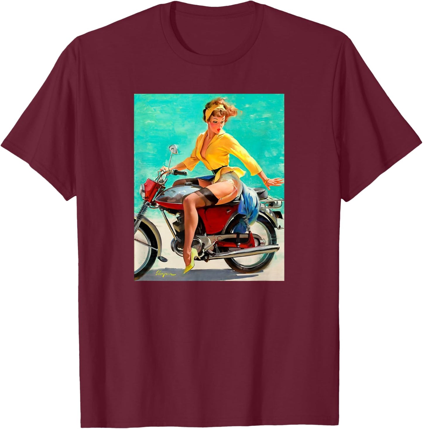 Motorcycle Pinup Girl Vintage Pin up Biker Sexy T-Shirt - T-Shirt | Maroon