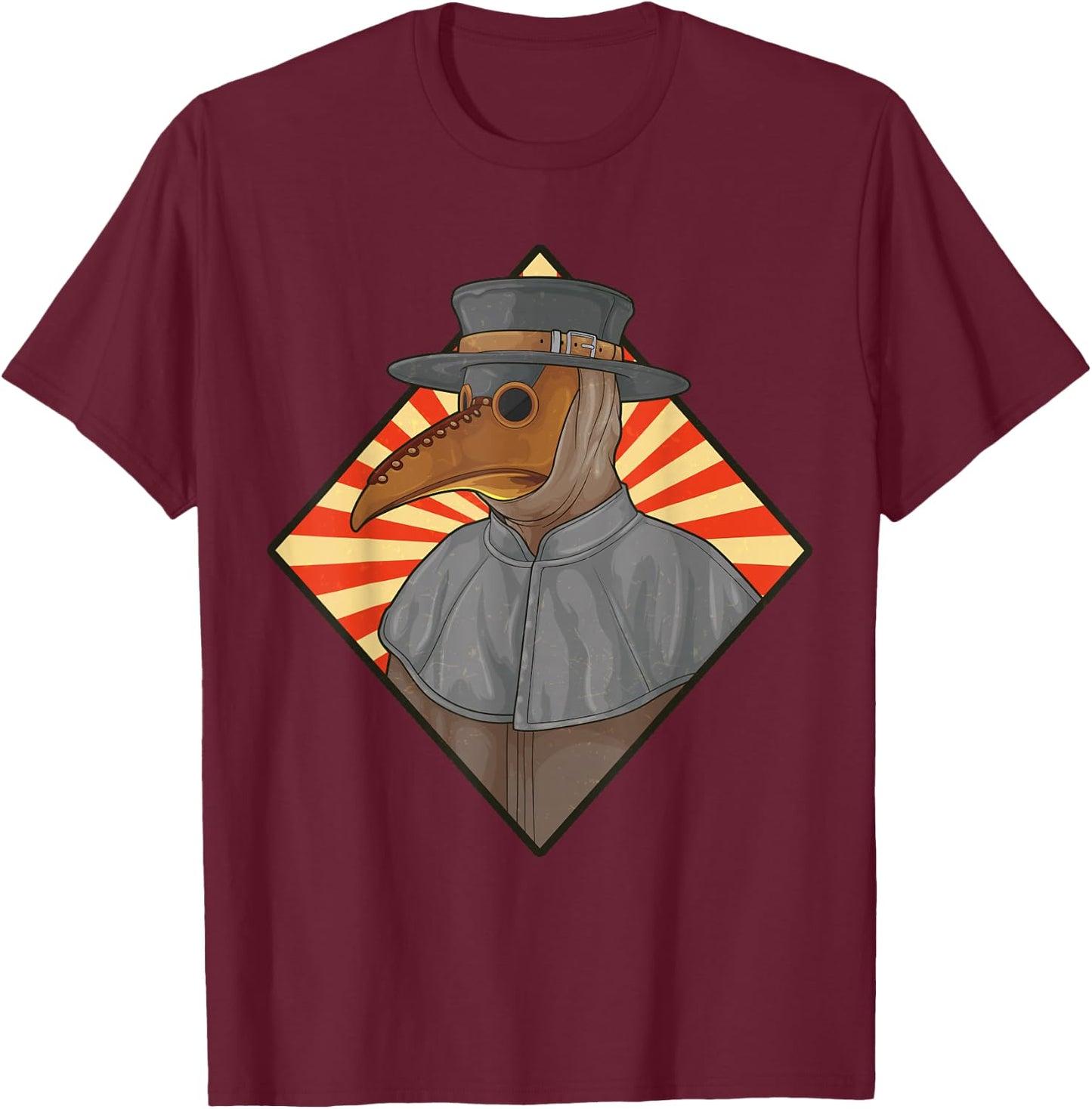 Plague Doctor Steampunk Retro Creepy Medieval Gothic Raven T-Shirt - T-Shirt | Maroon