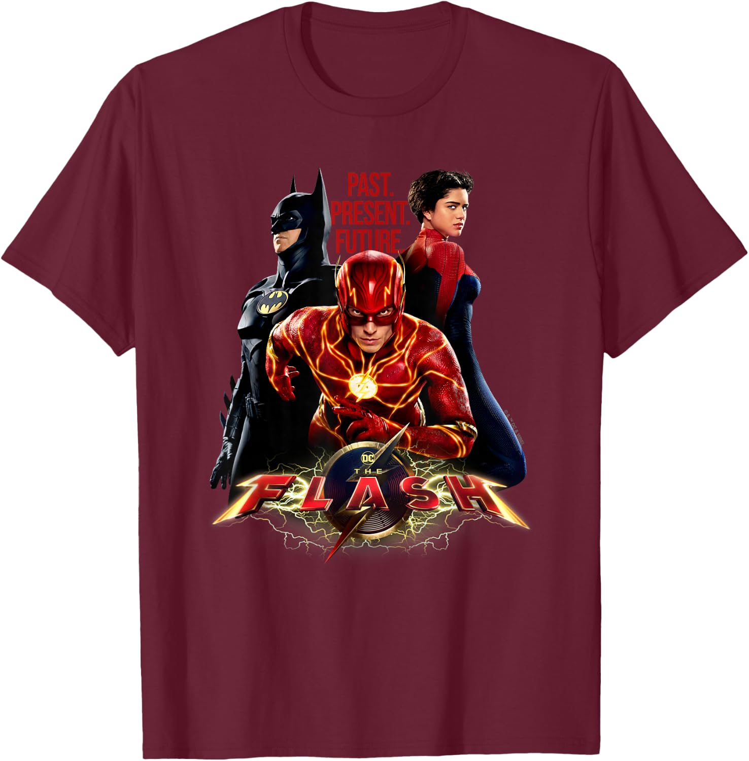 The Flash Movie Batman Supergirl Team T-Shirt - T-Shirt | Maroon