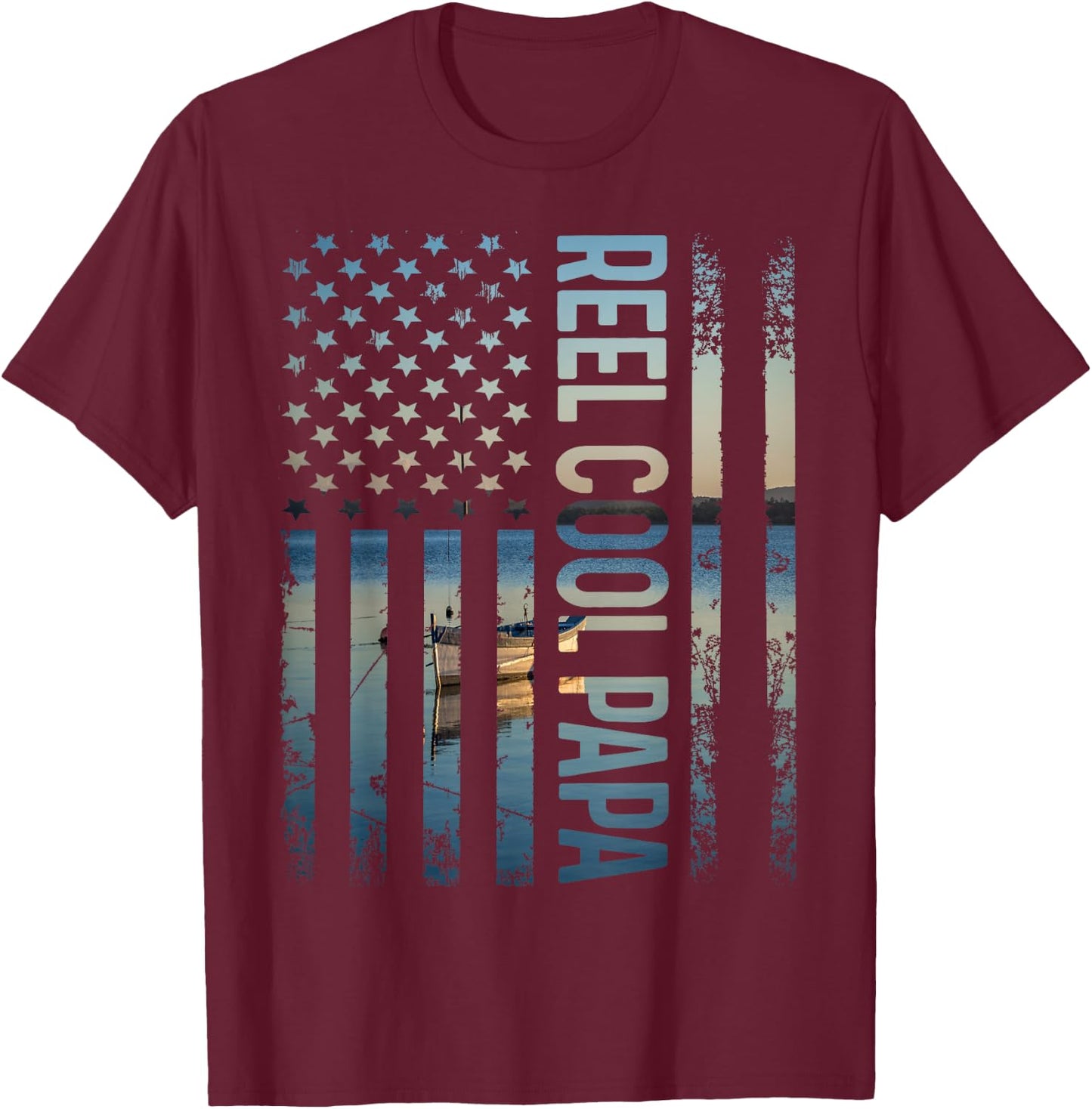 Retro Patriotic Reel Cool Dad For Best Papa Father's Day T-Shirt - T-Shirt | Maroon