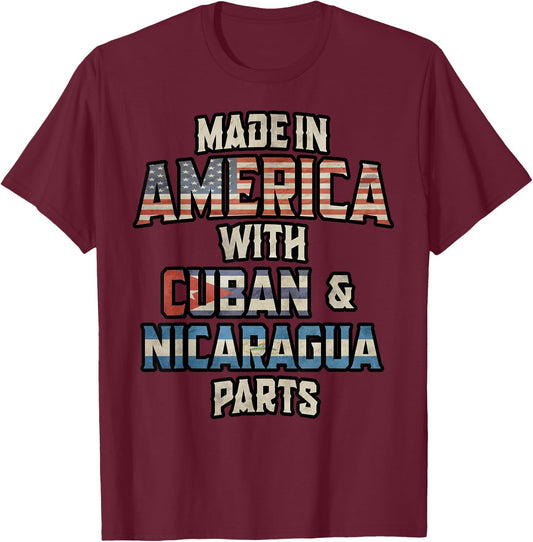 Cuban And Nicaraguan Made In America Mix Heritage Vintage T-Shirt - T-Shirt | Maroon