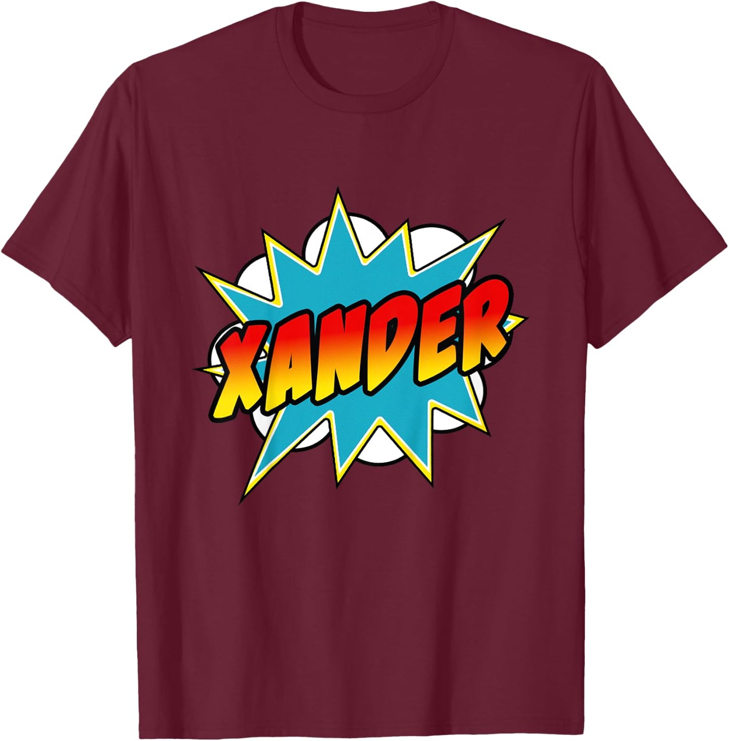 Kids Boys Xander Name Comic Book Superhero T-Shirt - T-Shirt | Maroon