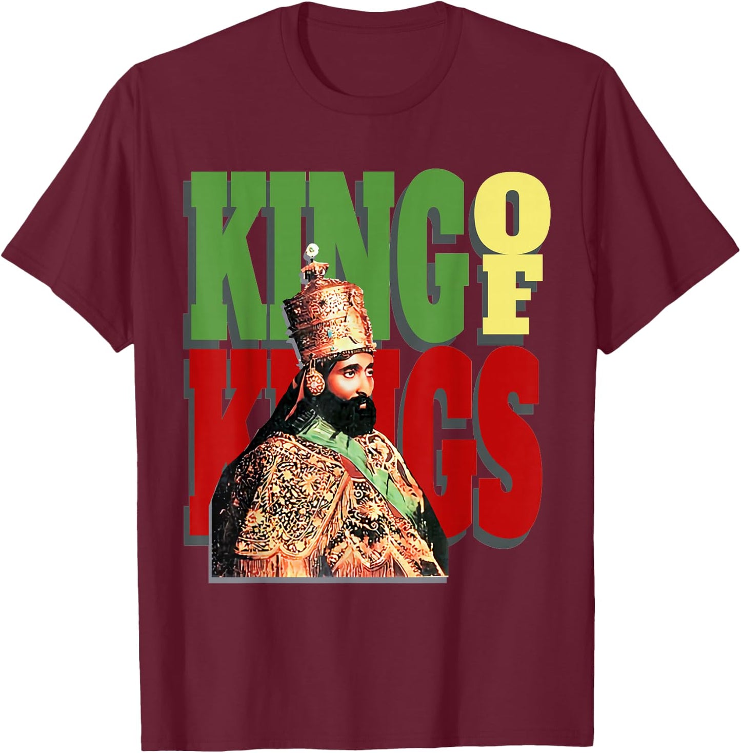 Haile Selassie King Rastafarian T-Shirt - T-Shirt | Maroon