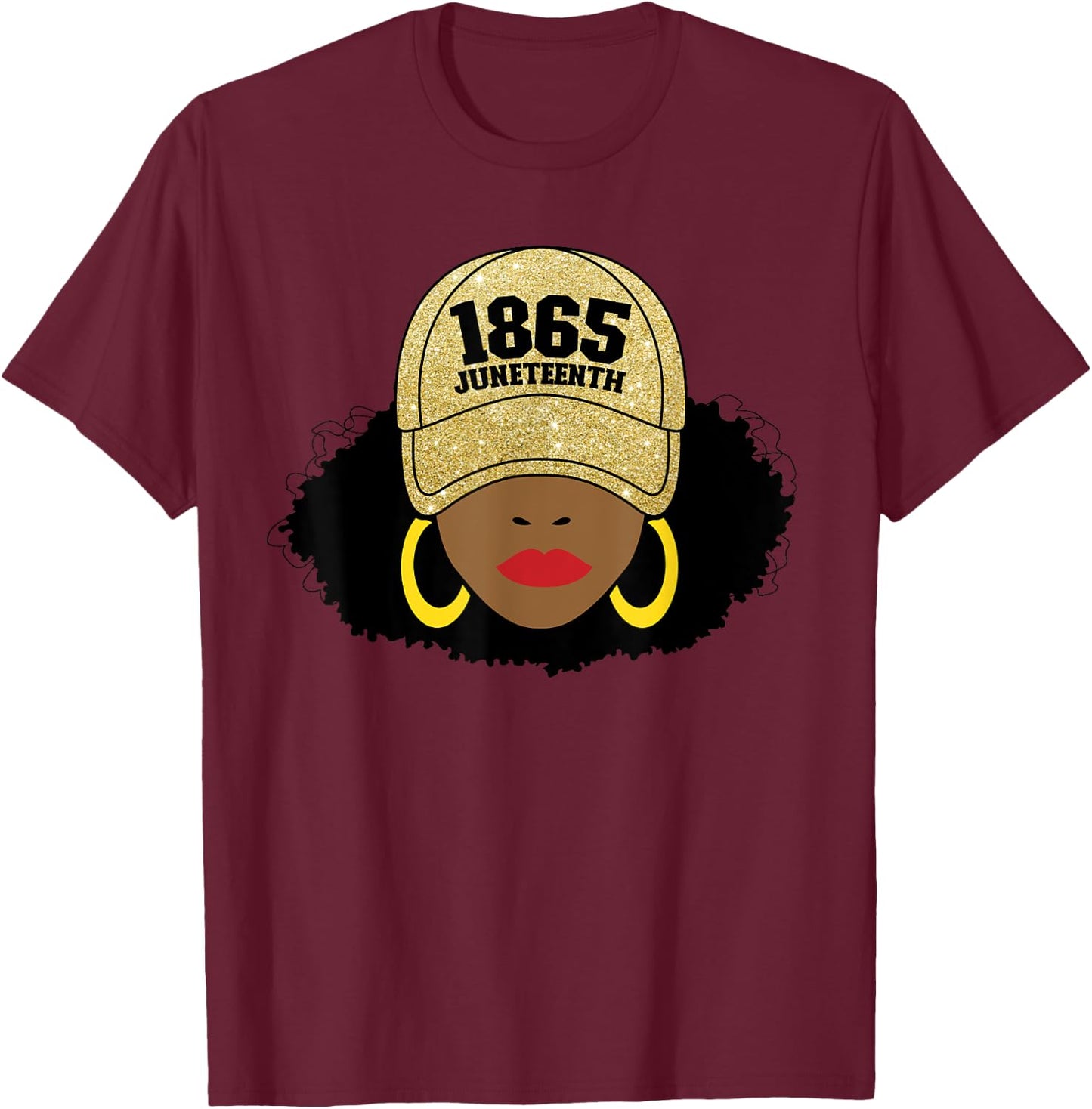 Juneteenth 1865 Black Freedom Afro Gold Women's Juneteenth T-Shirt - T-Shirt | Maroon