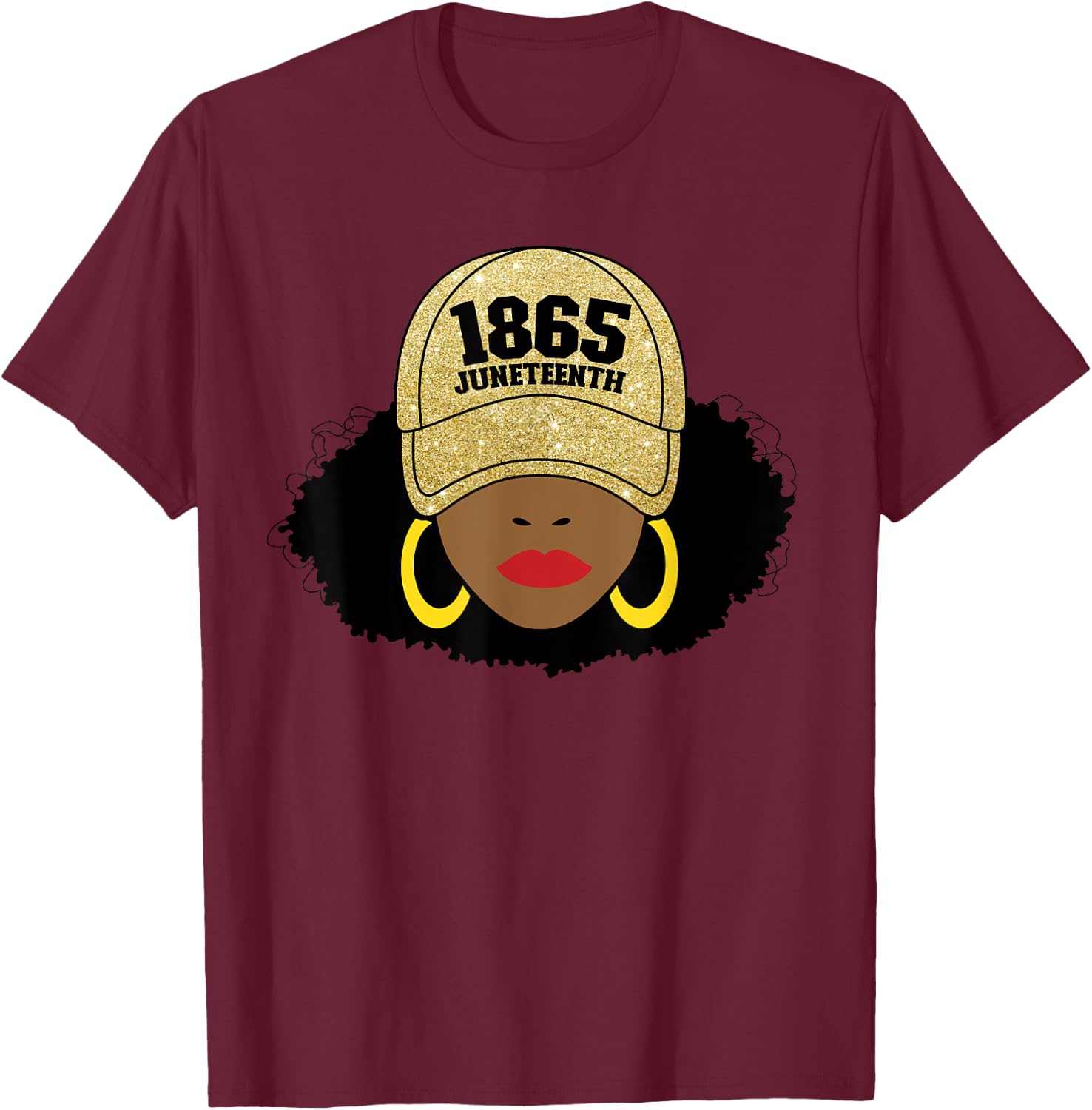 Juneteenth 1865 Black Freedom Afro Gold Women's Juneteenth T-Shirt - T-Shirt | Maroon