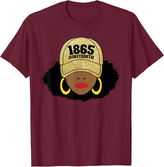 Juneteenth 1865 Black Freedom Afro Gold Women's Juneteenth T-Shirt - T-Shirt | Maroon