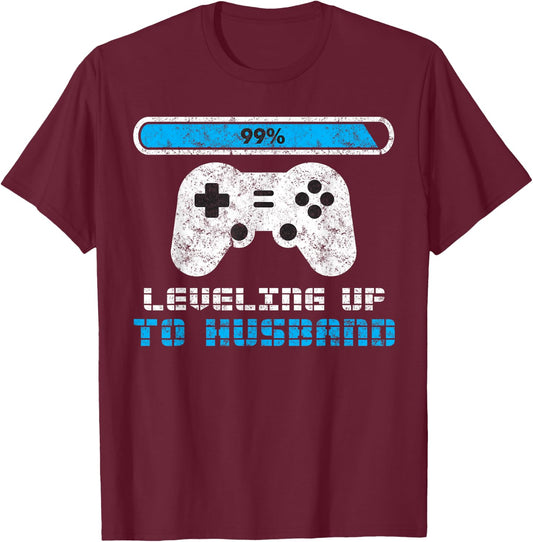 Leveling Up To Husband Bachelors Party Groom Husband To Be T-Shirt - T-Shirt | Maroon