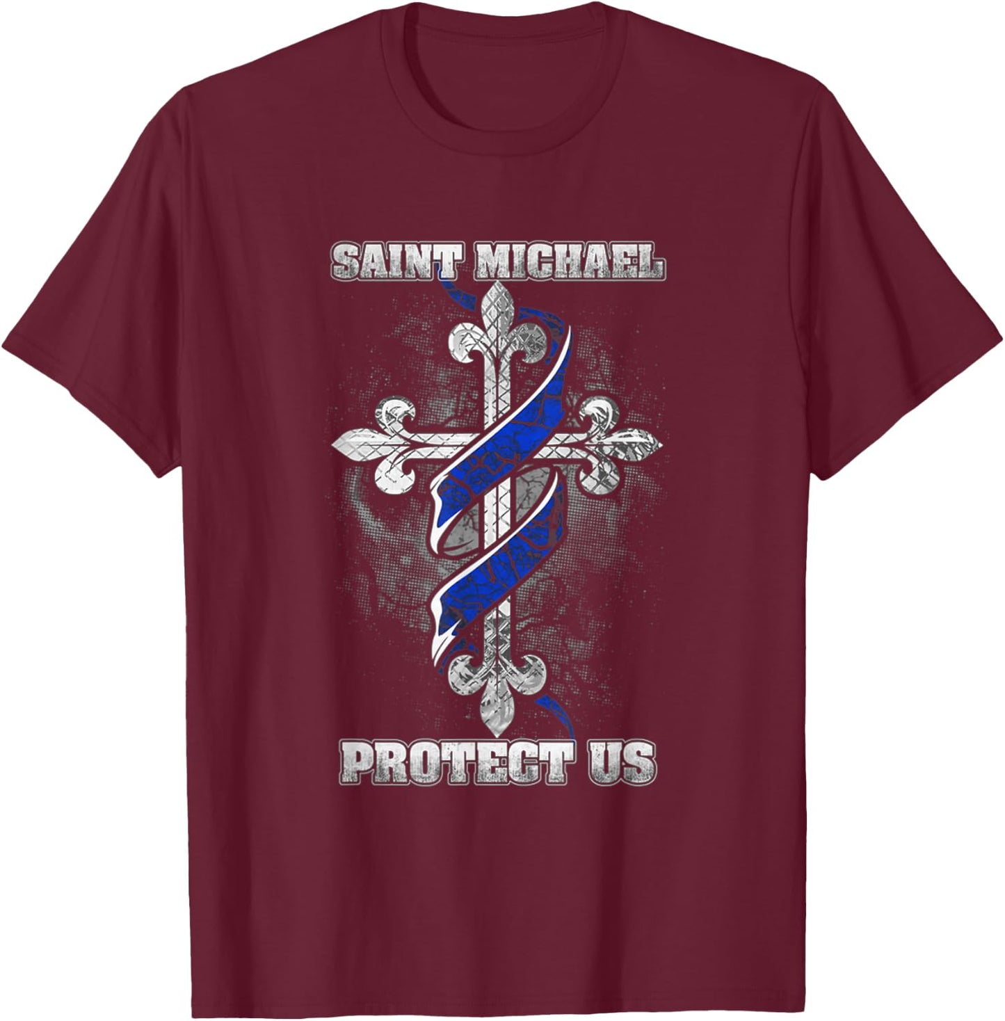 Thin Blue Line St. Michael Protect Us T-Shirt - T-Shirt | Maroon