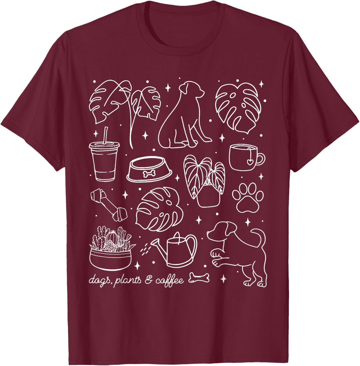Vintage Dogs Plants & Coffee Houseplant Plant Lover Dog Mom T-Shirt - T-Shirt | Maroon
