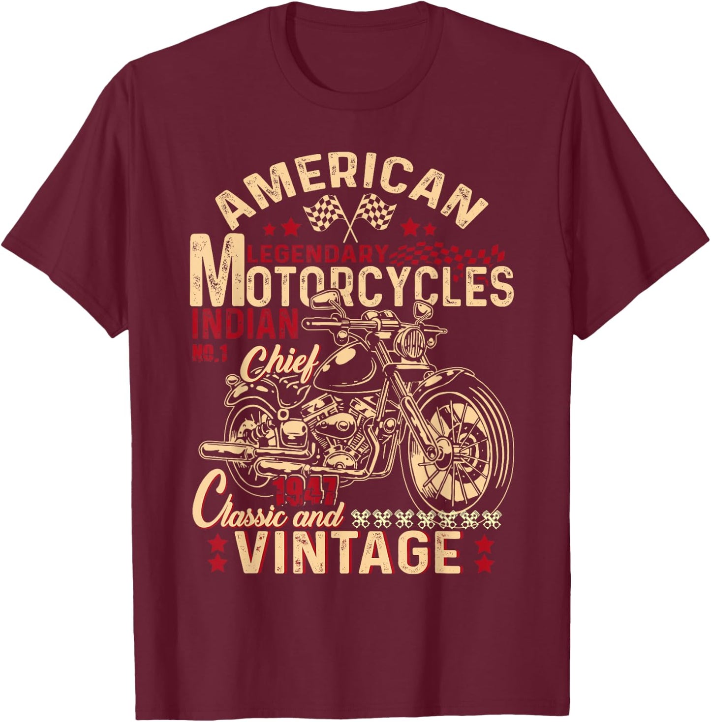 Retro Vintage American Motorcycle Indian for Old Biker Funny T-Shirt - T-Shirt | Maroon