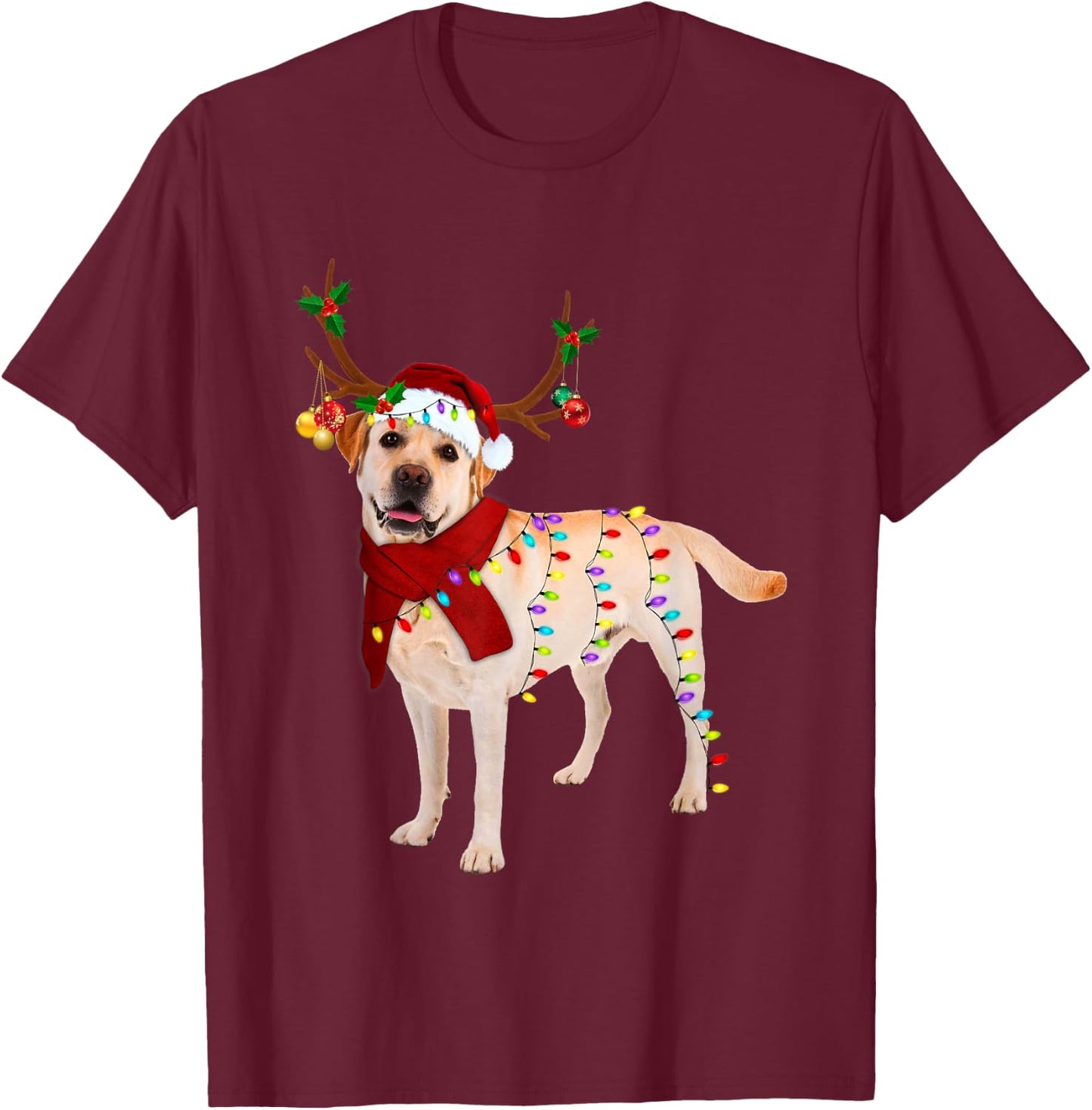 Santa Labrador retriever reindeer Light Christmas T-Shirt - T-Shirt | Maroon