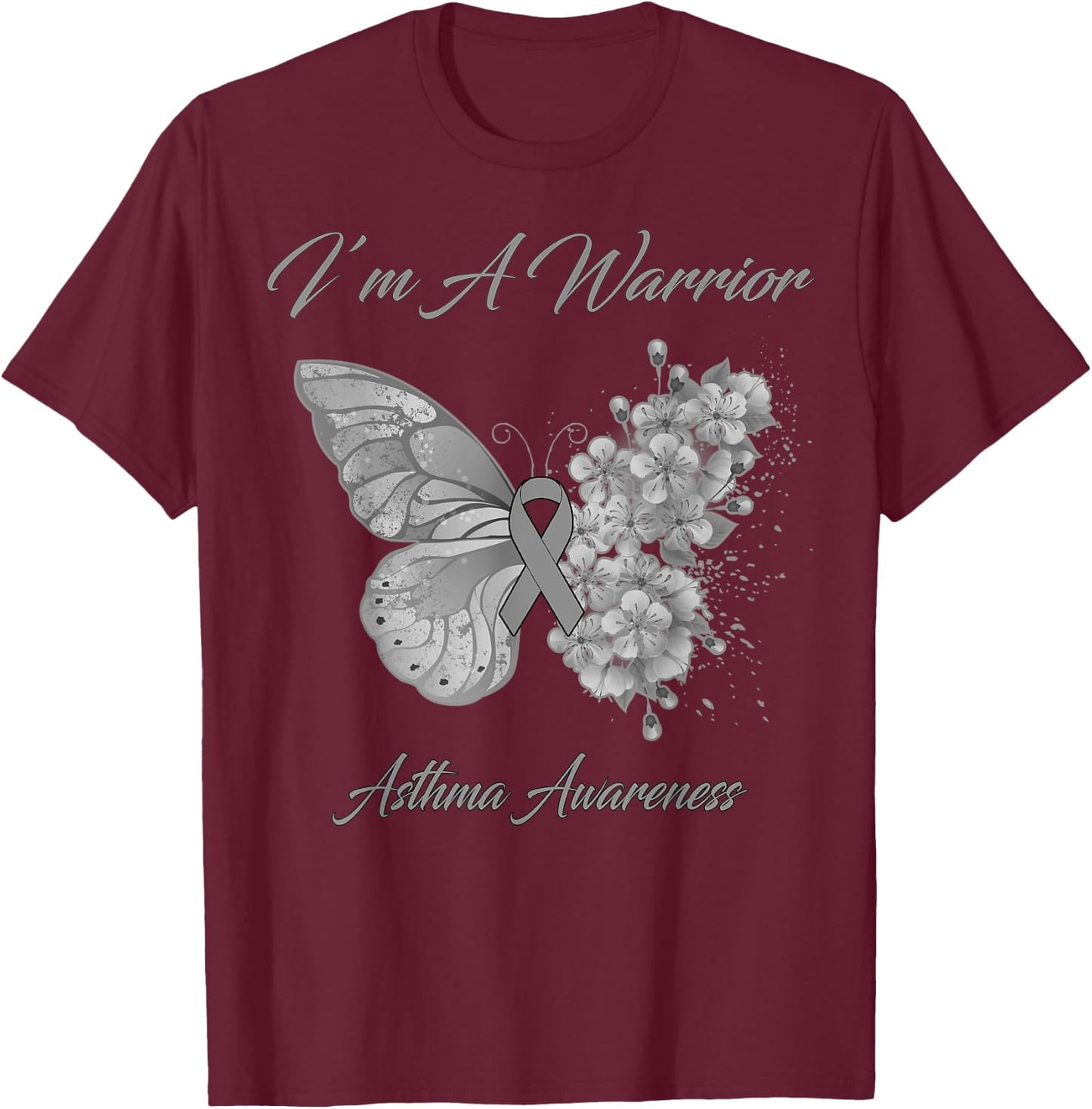 Butterfly I’m A Warrior Asthma Awareness T-Shirt - T-Shirt | Maroon