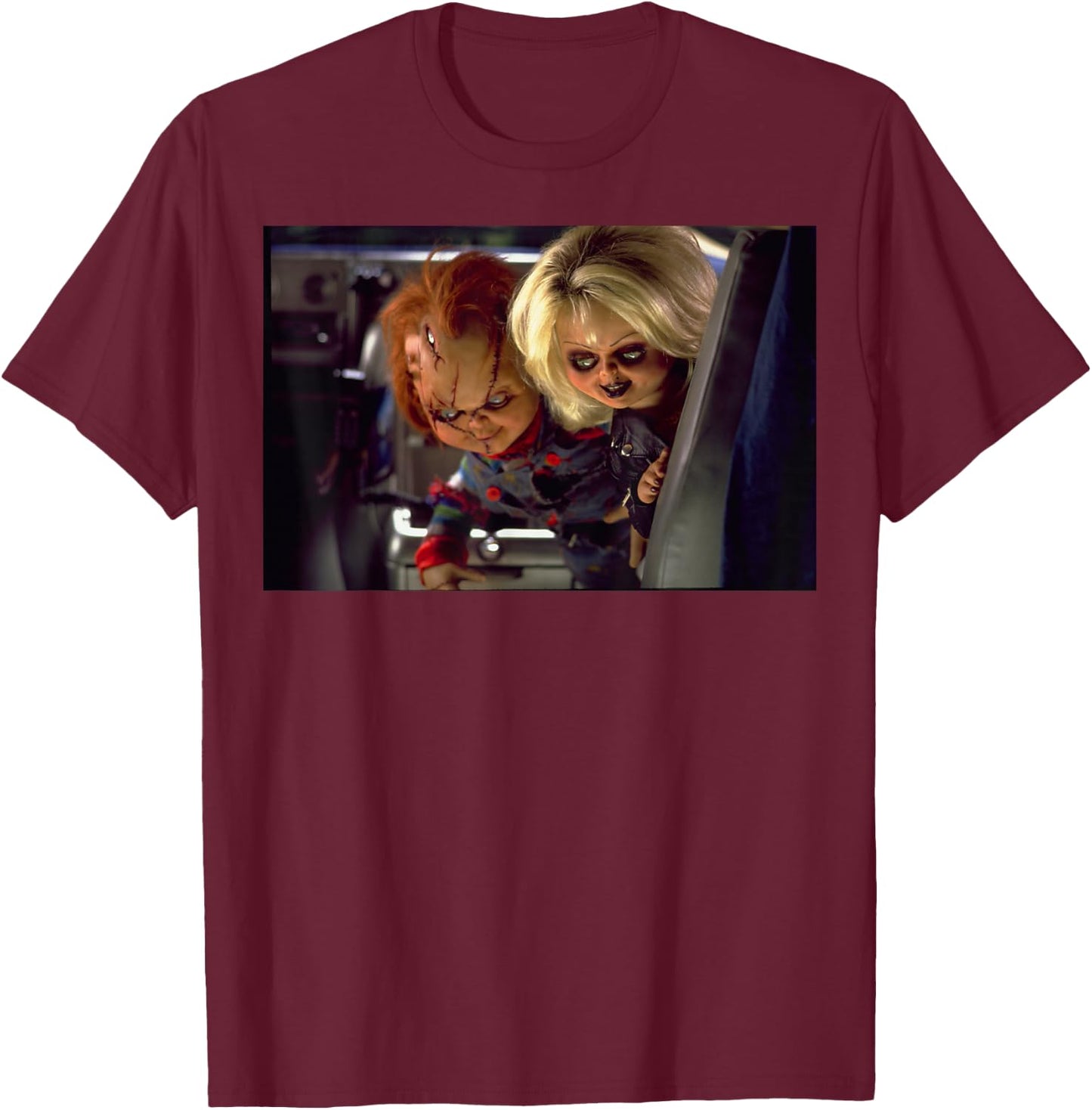 Bride of Chucky Tiffany & Chucky Stare at Ground T-Shirt - T-Shirt | Maroon