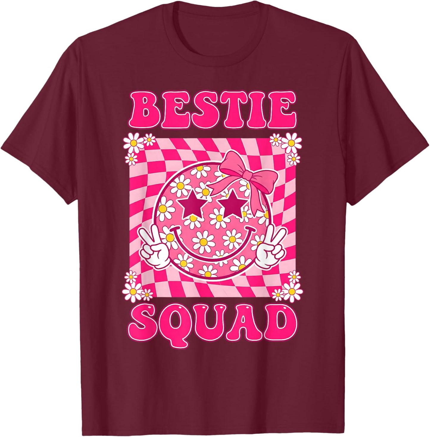 Groovy Bestie Squad Best Friends Matching Girls T-Shirt - T-Shirt | Maroon