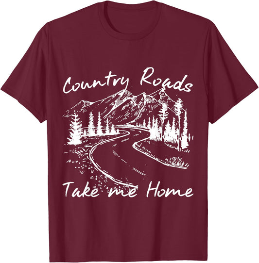 Vintage Country Roads Take Me Home T-Shirt - T-Shirt | Maroon