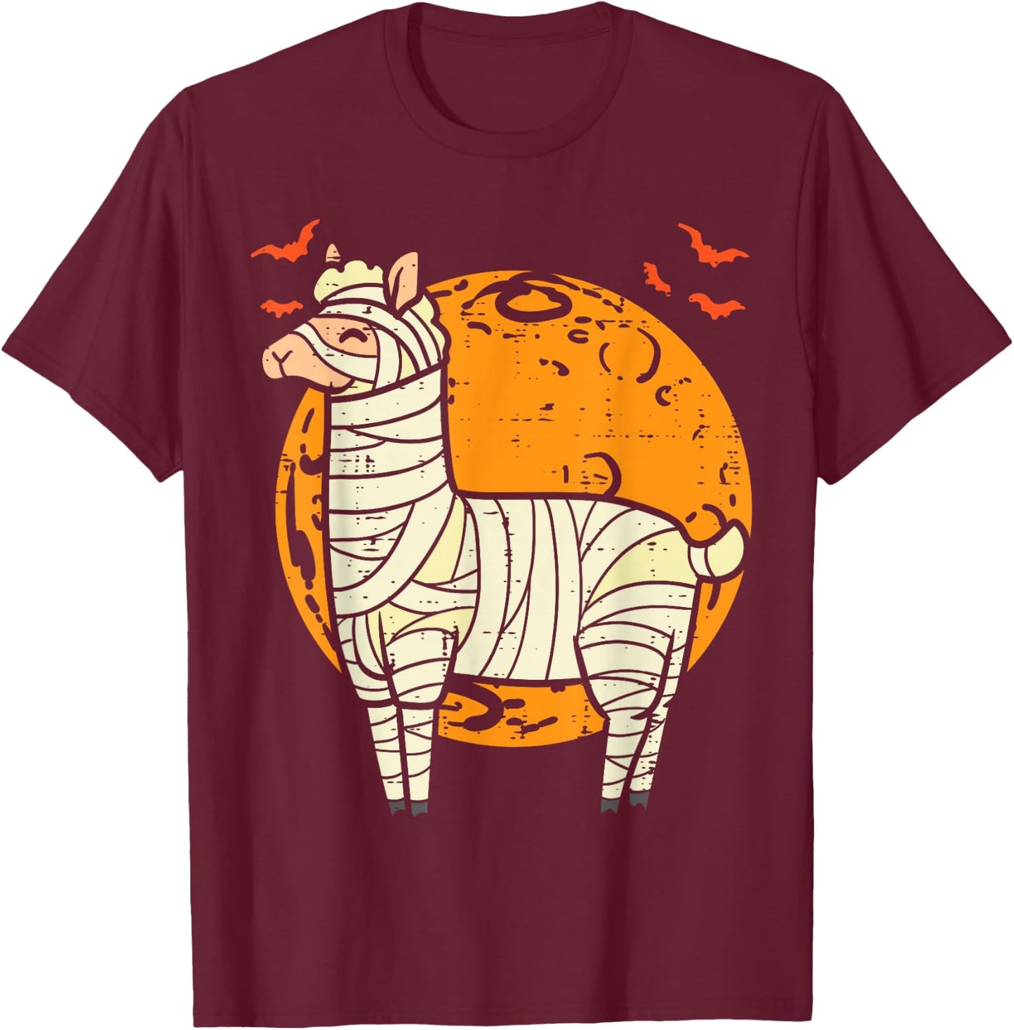 Mummy Llama Moon Cute Halloween Alpaca Animal Men Women Kids T-Shirt - T-Shirt | Maroon
