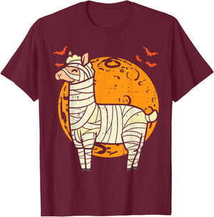 Mummy Llama Moon Cute Halloween Alpaca Animal Men Women Kids T-Shirt - T-Shirt | Maroon