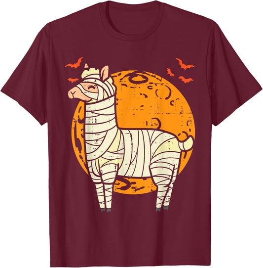 Mummy Llama Moon Cute Halloween Alpaca Animal Men Women Kids T-Shirt - T-Shirt | Maroon