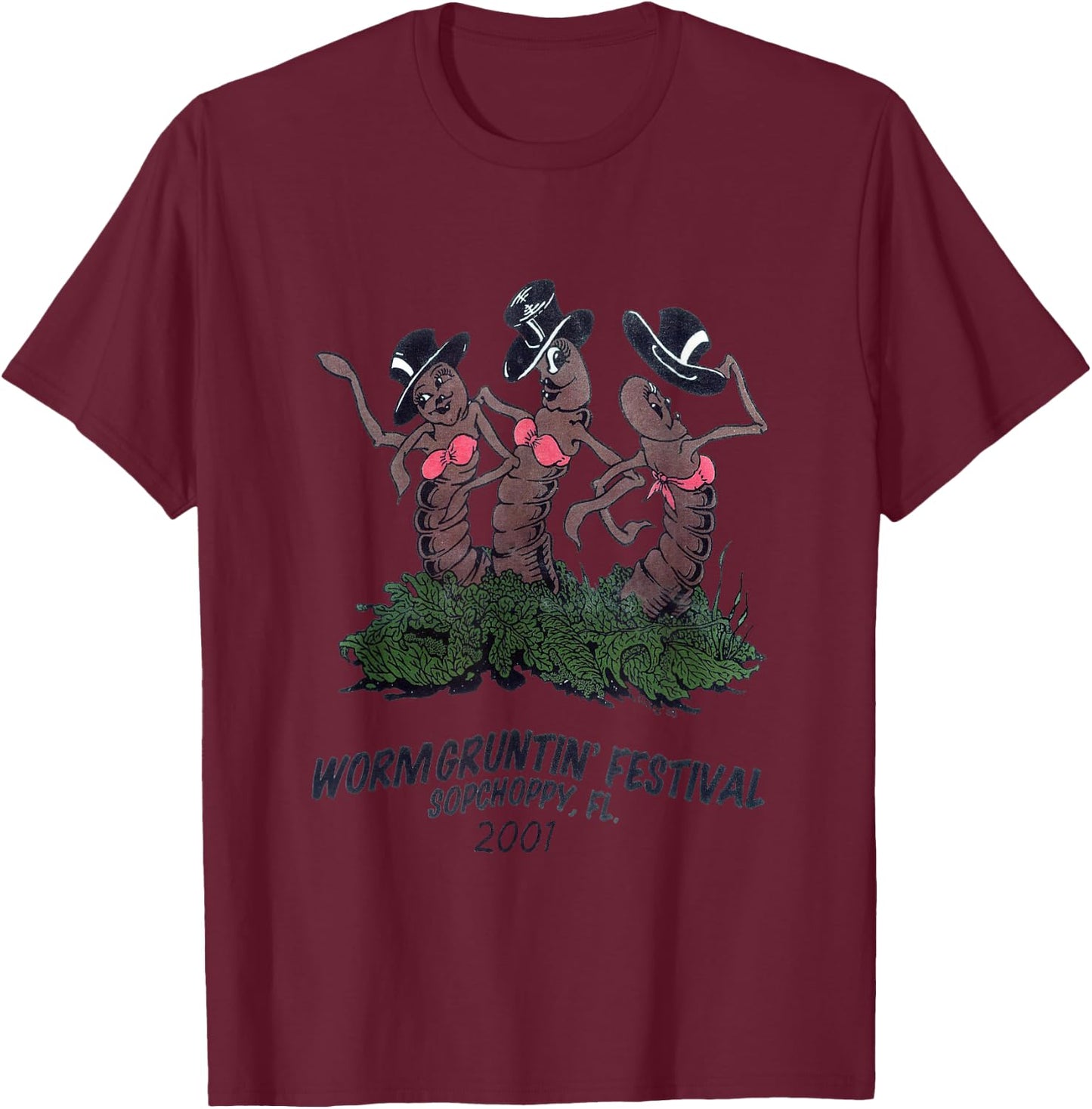 2001 Sopchoppy Worm Grunting Festival T-Shirt - T-Shirt | Maroon