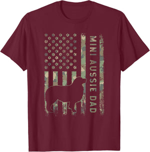 Mini Aussie Dad Australian Shepherd Dog Camo USA Flag T-Shirt - T-Shirt | Maroon