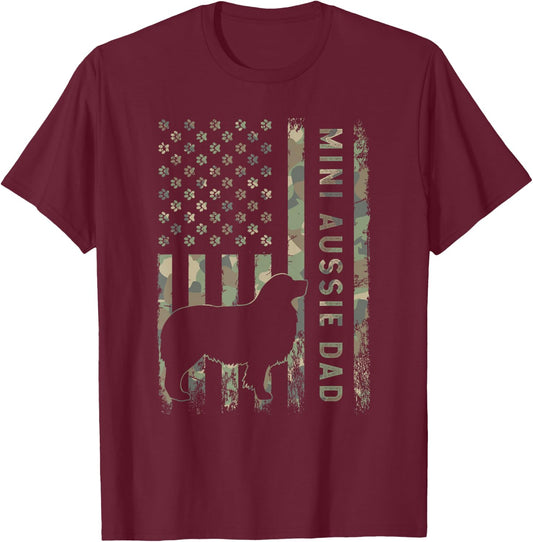 Mini Aussie Dad Australian Shepherd Dog Camo USA Flag T-Shirt - T-Shirt | Maroon