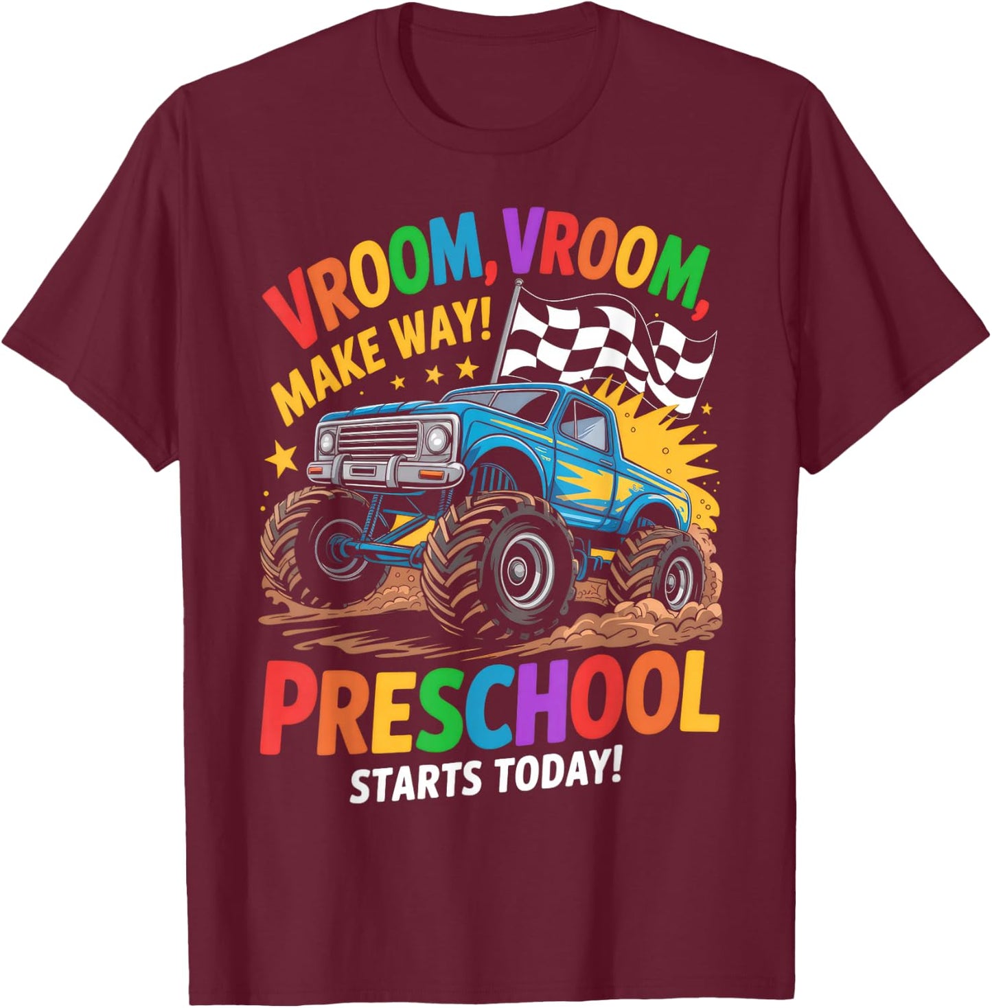 Back to School Preschool Pre-K Monster Truck First Day Boys T-Shirt - T-Shirt | Maroon