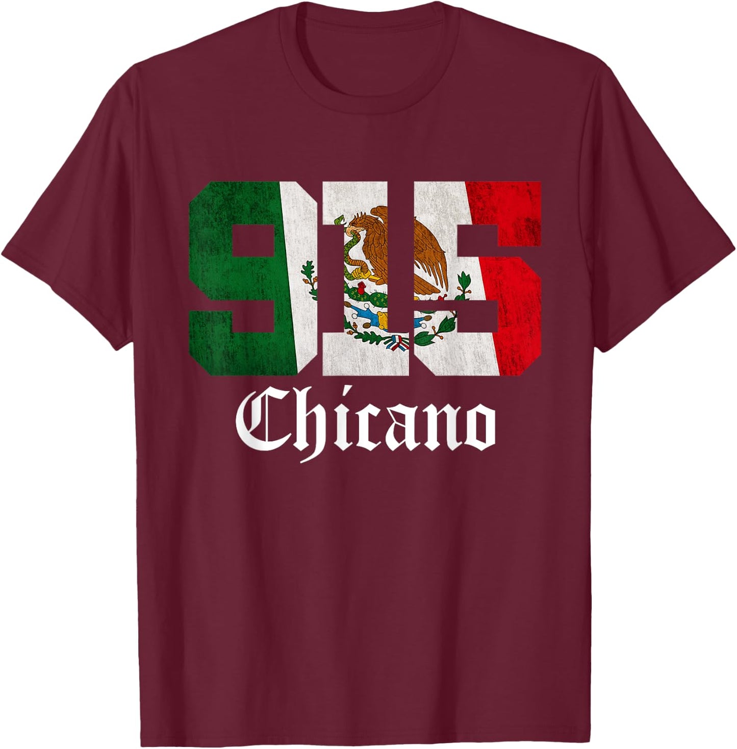 Mexican Flag Chicano Apparel Texas 915 Area Code T-Shirt - T-Shirt | Maroon