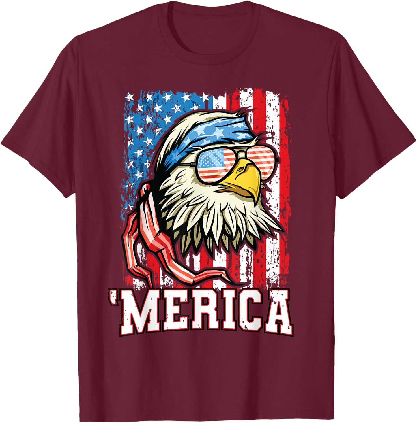 4th of July Shirt Bald Eagle USA Flag Patriotic Merica T-Shirt - T-Shirt | Maroon
