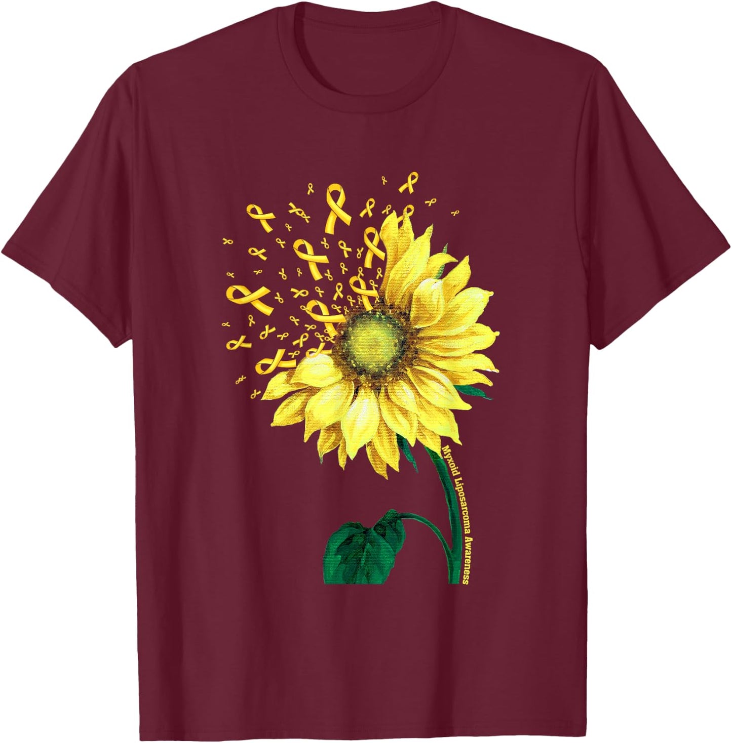 MYXOID LIPOSARCOMA AWARENESS Sunflower Yellow Ribbon T-Shirt - T-Shirt | Maroon
