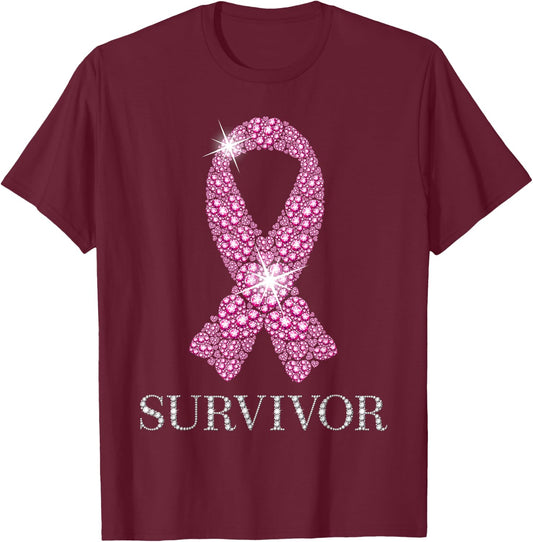 Breast Cancer Survivor Pink Ribbon National Cancer Survivor T-Shirt - T-Shirt | Maroon