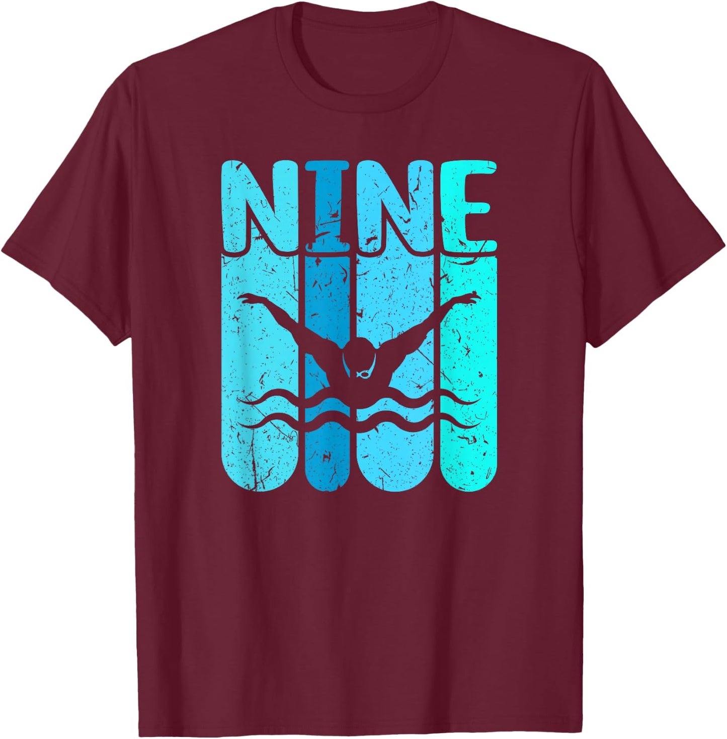Swimmer 9th Birthday Swimming T-Shirt - T-Shirt | Maroon