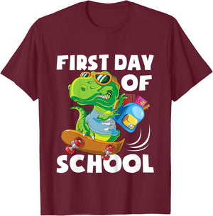 First Day Of School - Student Dino Kindergarten T-Shirt - T-Shirt | Maroon