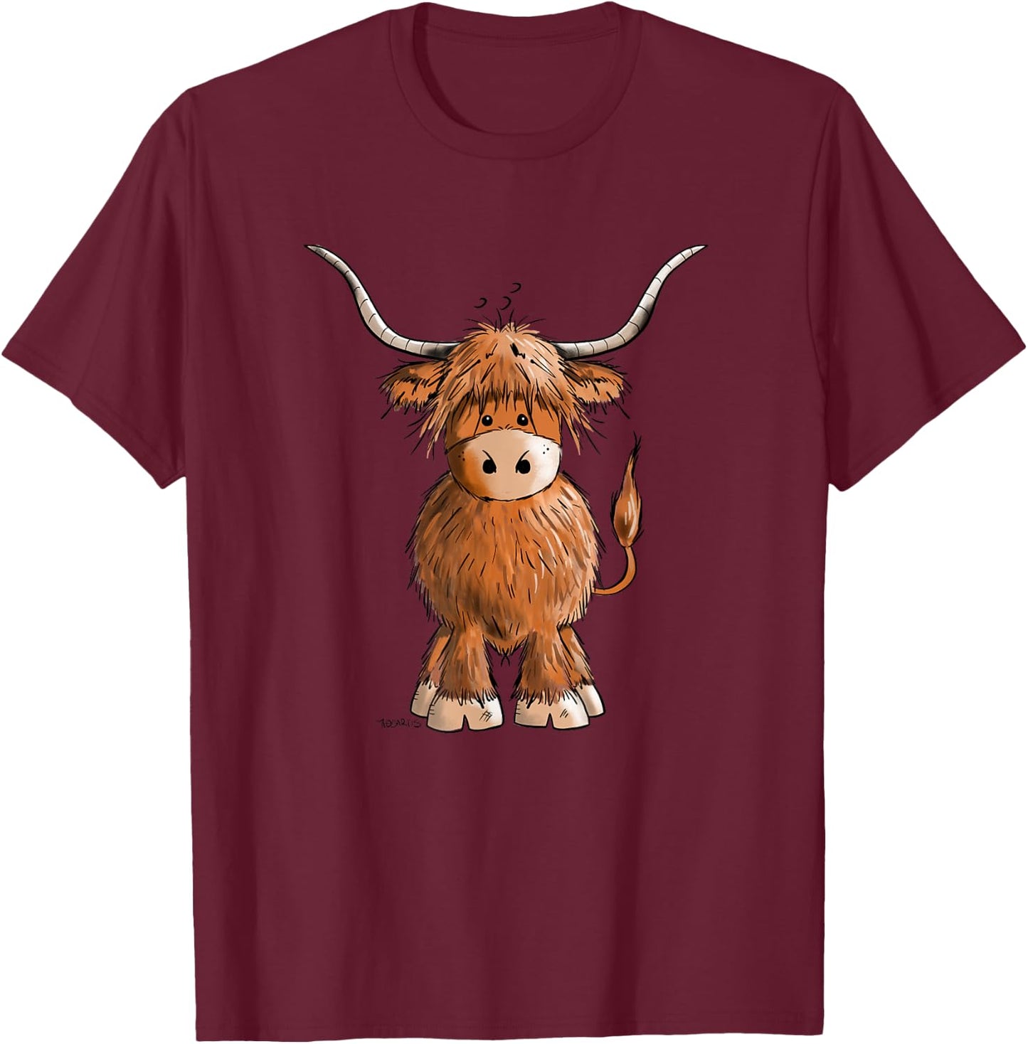 Cute Hairy Scottish Highland Cow Men Kids T-Shirt - T-Shirt | Maroon