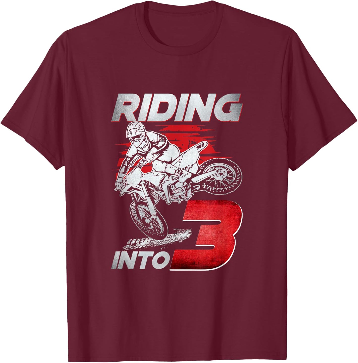 Riding Into 3 Dirt Bike 3 Years Old 3rd Birthday Party Boys T-Shirt - T-Shirt | Maroon
