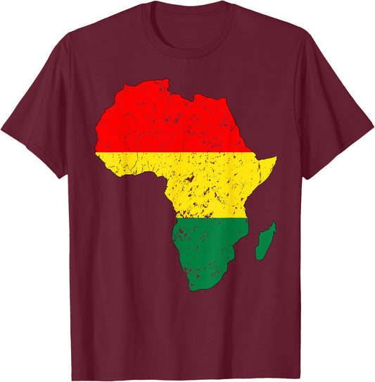 Juneteenth 1865 Africa Map Kente Cloth African Continent T-Shirt - T-Shirt | Maroon