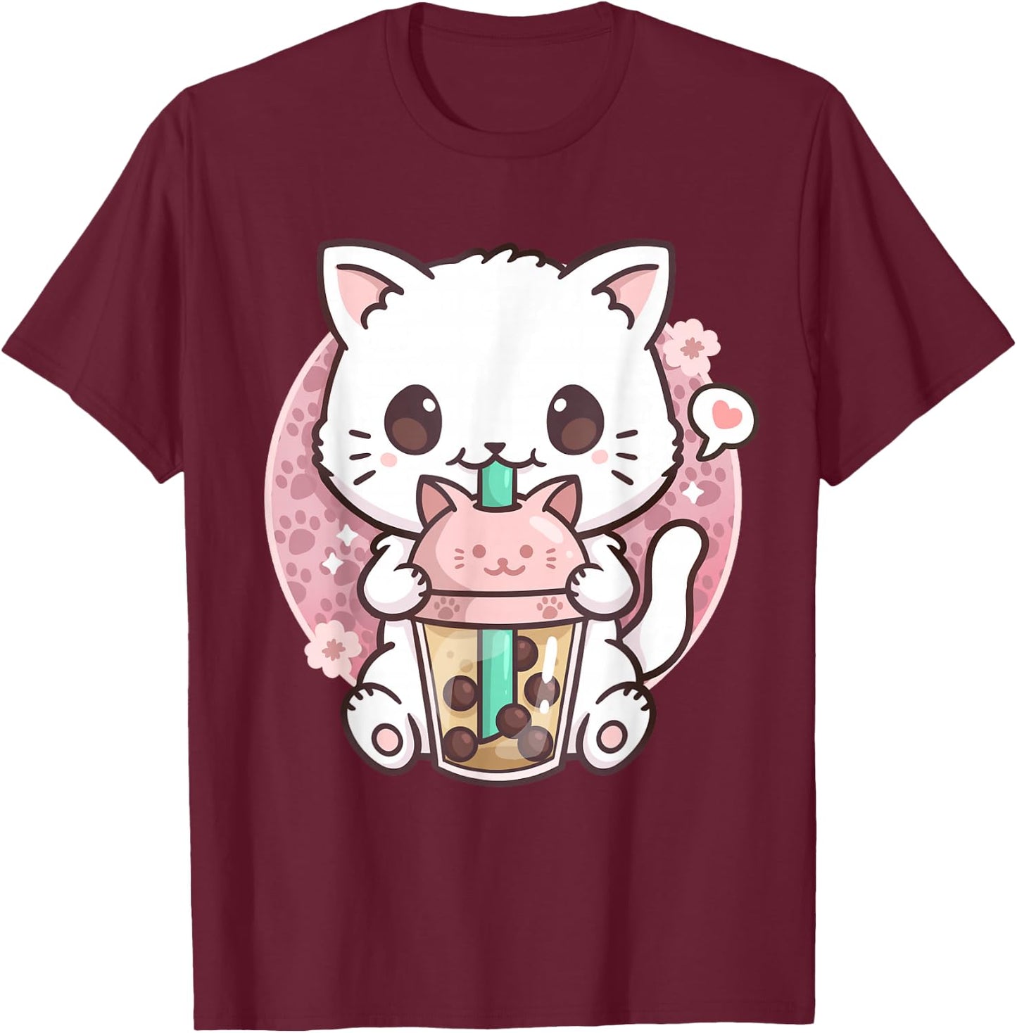 Boba Cat Boba Tea Bubble Tea Kawaii Anime Cat Kawaii Neko T-Shirt - T-Shirt | Maroon